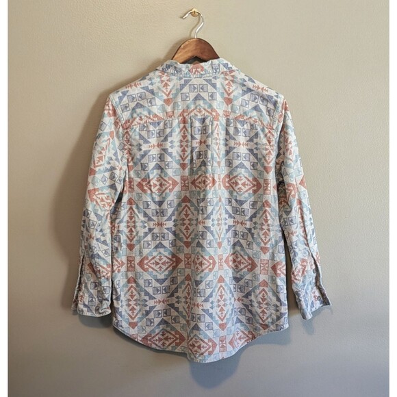 Eddie Bauer Size PL Womens Top Button Up Shirt Aztec Print Petite Large Gray LS - Picture 5 of 5